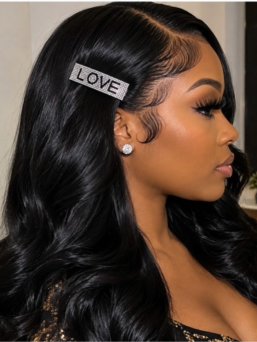 Love Rhinestone 'LOVE' Hair Clip in Black and Silver